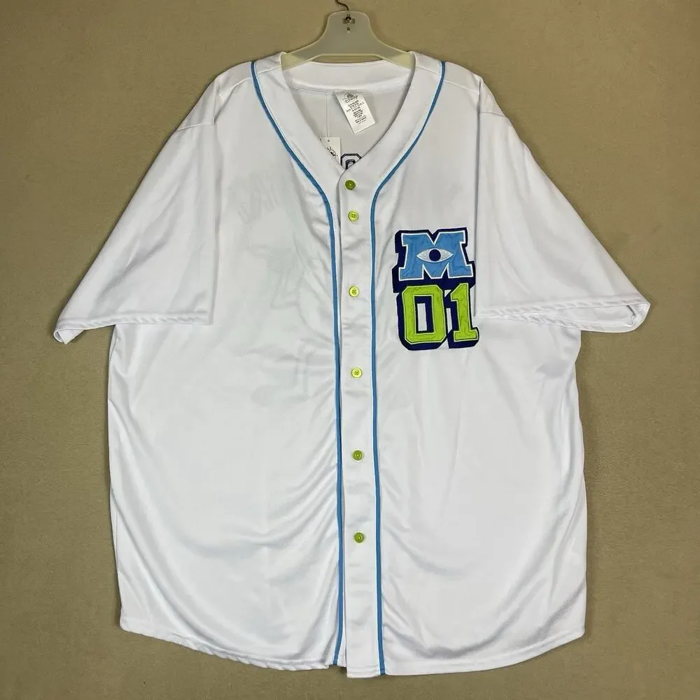 Disney Monster Inc‎ Jersey Mens XXL White Wazowski Embroidered Graphic Button Up